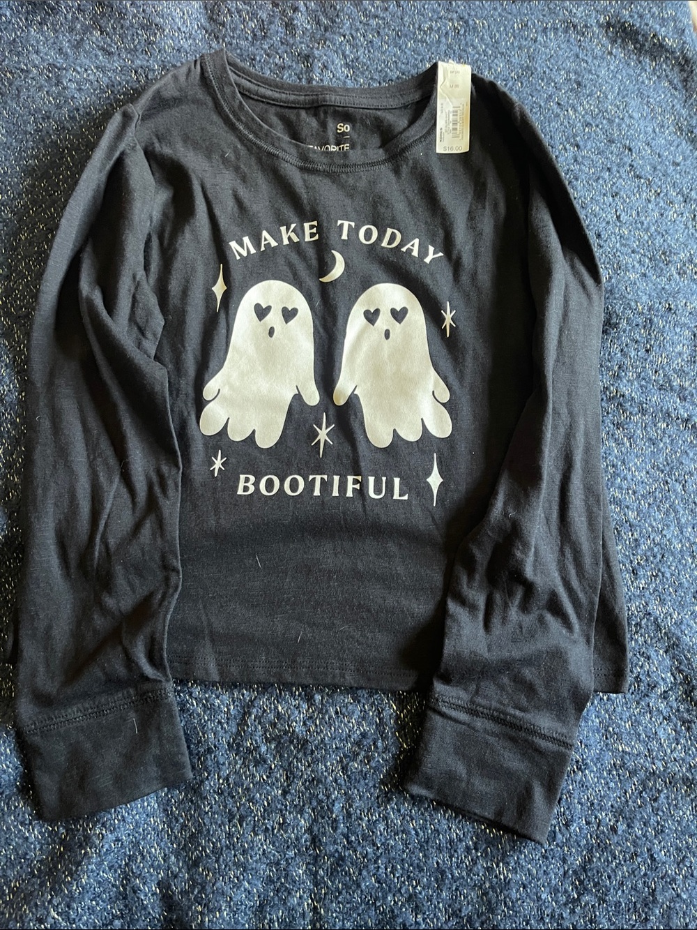 SO Girls' Black Long-Sleeve Top with White Ghost 'Make Today Bootiful' Graphic